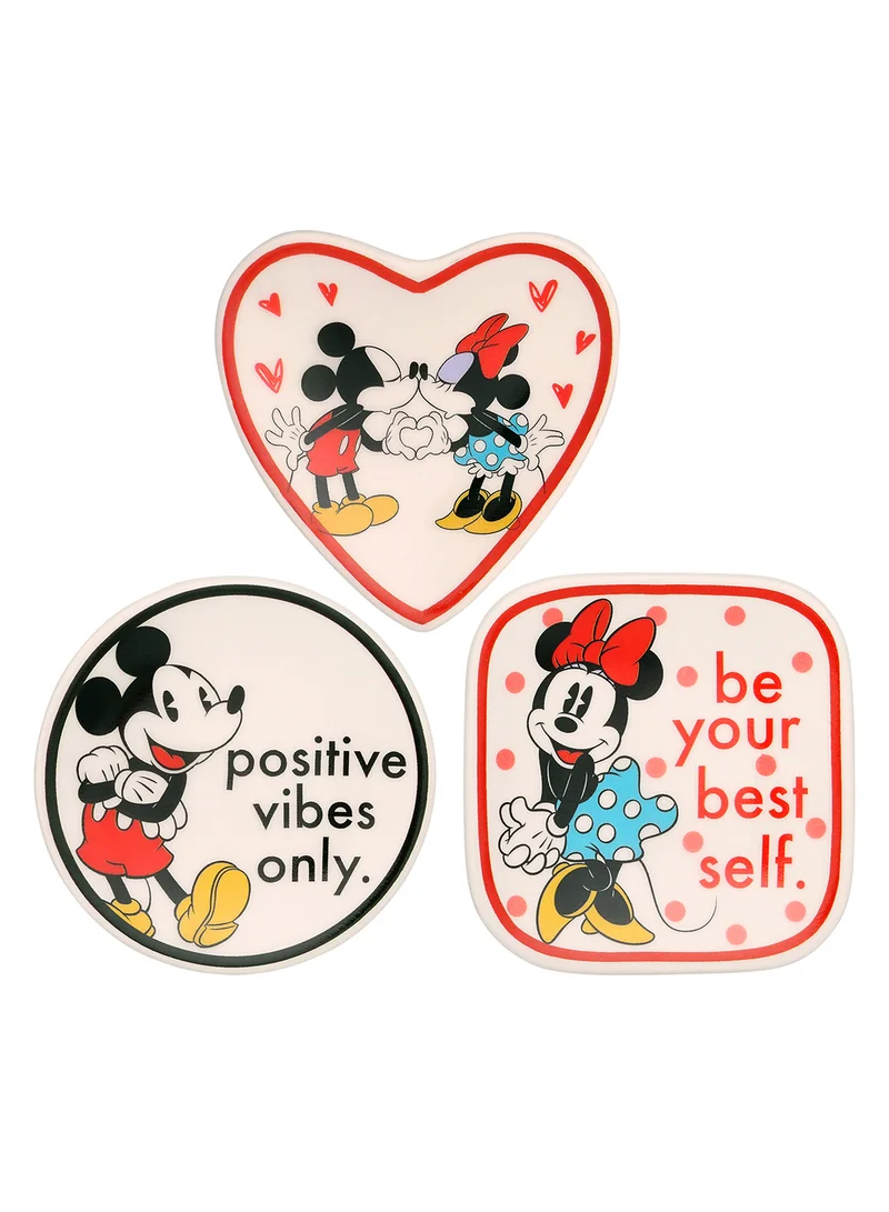 Disney Mickey And Minnie Multicoloured Ceramic Gift 3 Piece Boxed Trinket Tray Set VC700375L