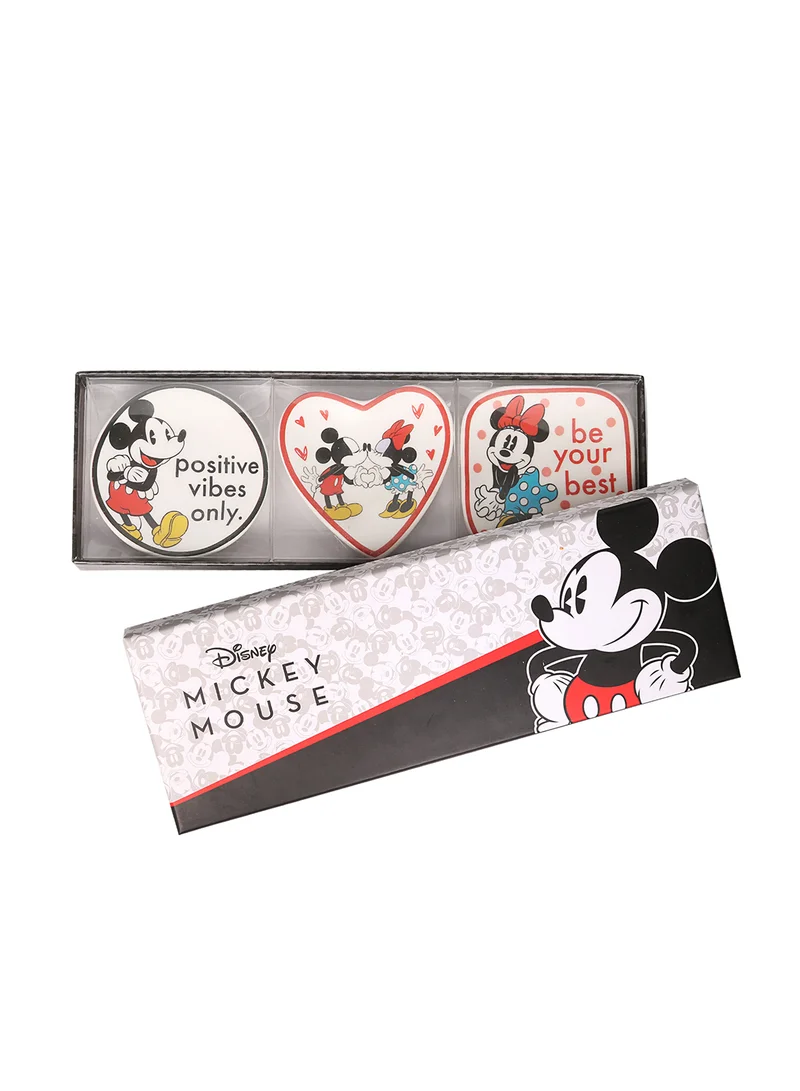 Disney Mickey And Minnie Multicoloured Ceramic Gift 3 Piece Boxed Trinket Tray Set VC700375L