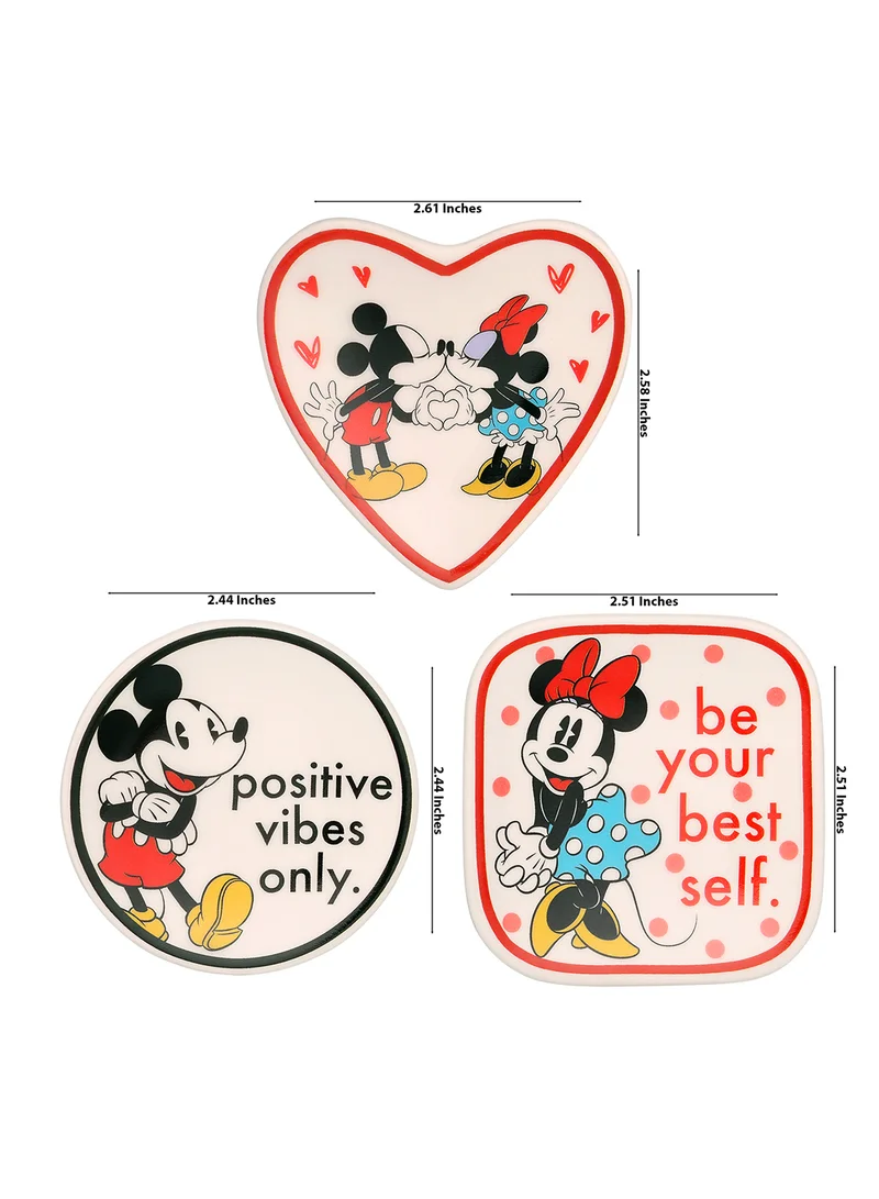 Disney Mickey And Minnie Multicoloured Ceramic Gift 3 Piece Boxed Trinket Tray Set VC700375L