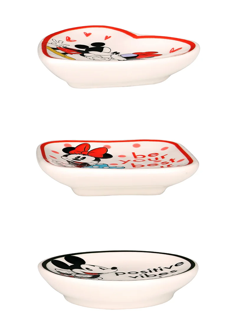 Disney Mickey And Minnie Multicoloured Ceramic Gift 3 Piece Boxed Trinket Tray Set VC700375L