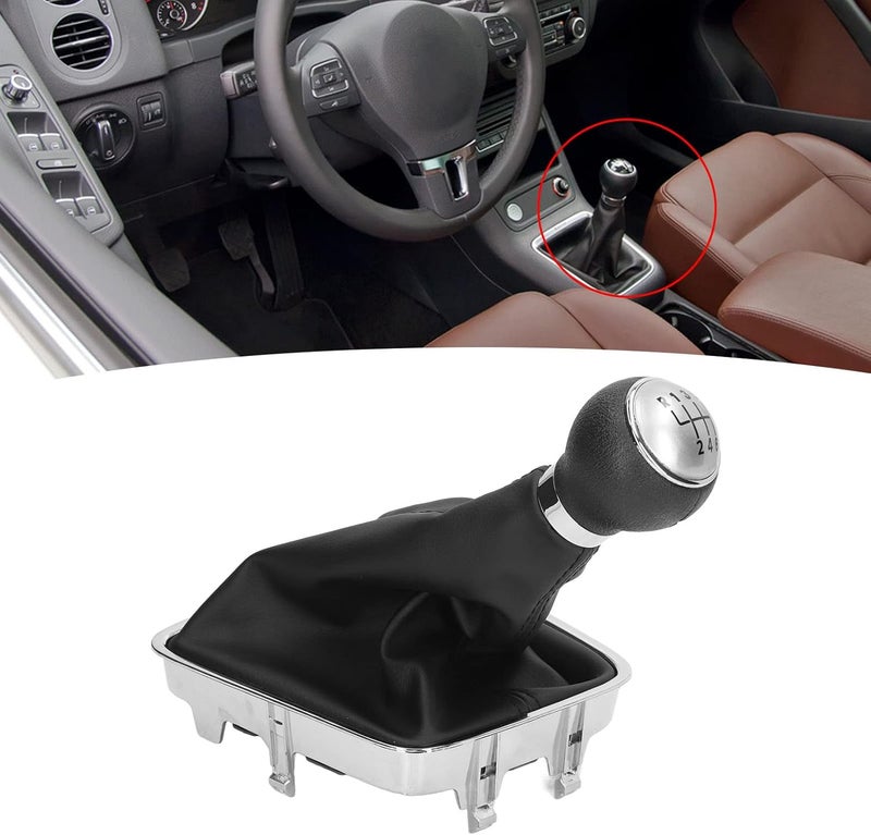 6 Speed Gear Shift Knob with PU Leather Boot, Manual Car Gear Stick Shift Knob, Ergonomic 6 - Speed Shifter for Smooth Driving, Replacement for Automotive Interior (Silver Cap) - Image 2