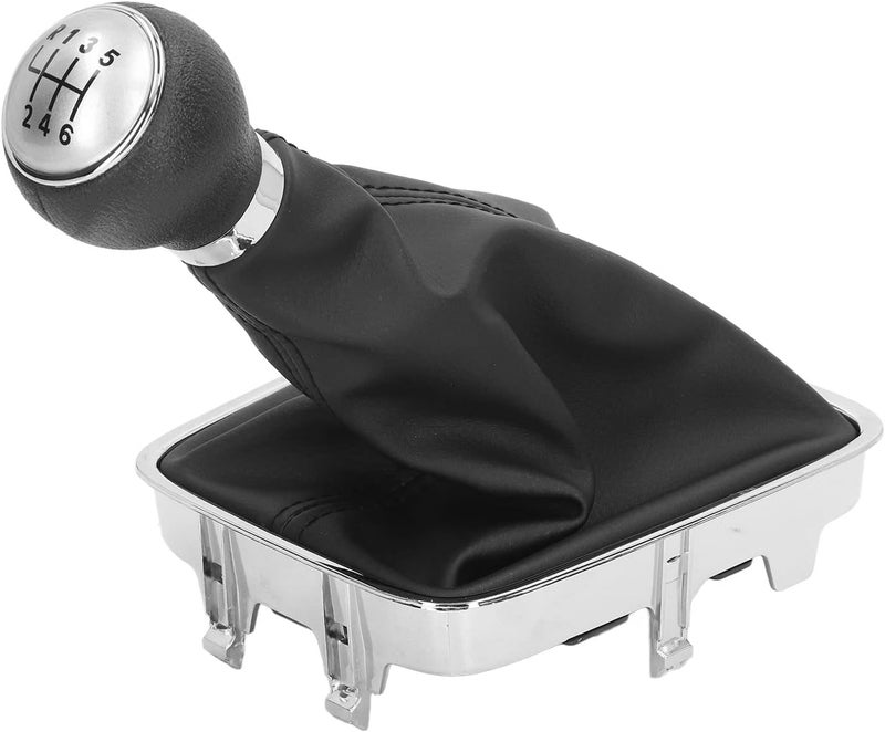6 Speed Gear Shift Knob with PU Leather Boot, Manual Car Gear Stick Shift Knob, Ergonomic 6 - Speed Shifter for Smooth Driving, Replacement for Automotive Interior (Silver Cap) - Image 1