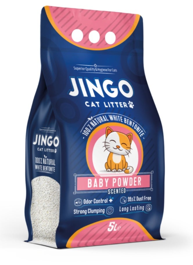 JINGO Cat Litter 5L With Baby Powder Scent - Turkish Made 