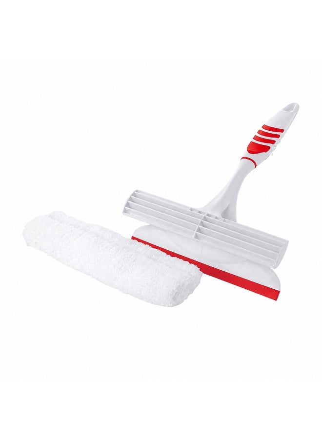 Titiz Plastik منظف حمام تيتز مايكروفايبر 24.9 × 21.5 سم بممسحة مطاط ويد مانعة للانزلاق للزجاج والمرايات وأبواب الشاور والبلاط (أحمر) - Image 1