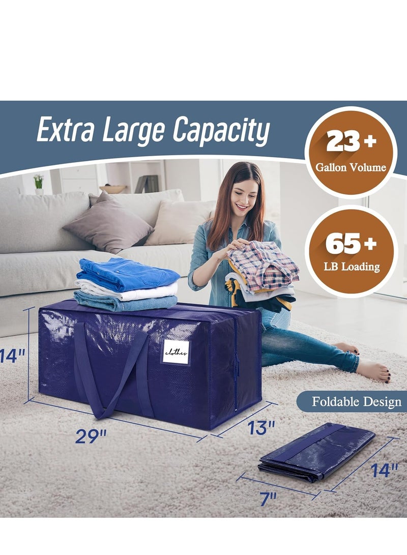 Arabest Extra Heavy Duty Large Moving Bags with Strong Zipper & Comfortable Handles, Sturdy & Durable Clothes Storage Bags Totes Bins, Blue Packing Moving Boxes for College Supplies, Dark Blue(6 Pack)  - Image 3
