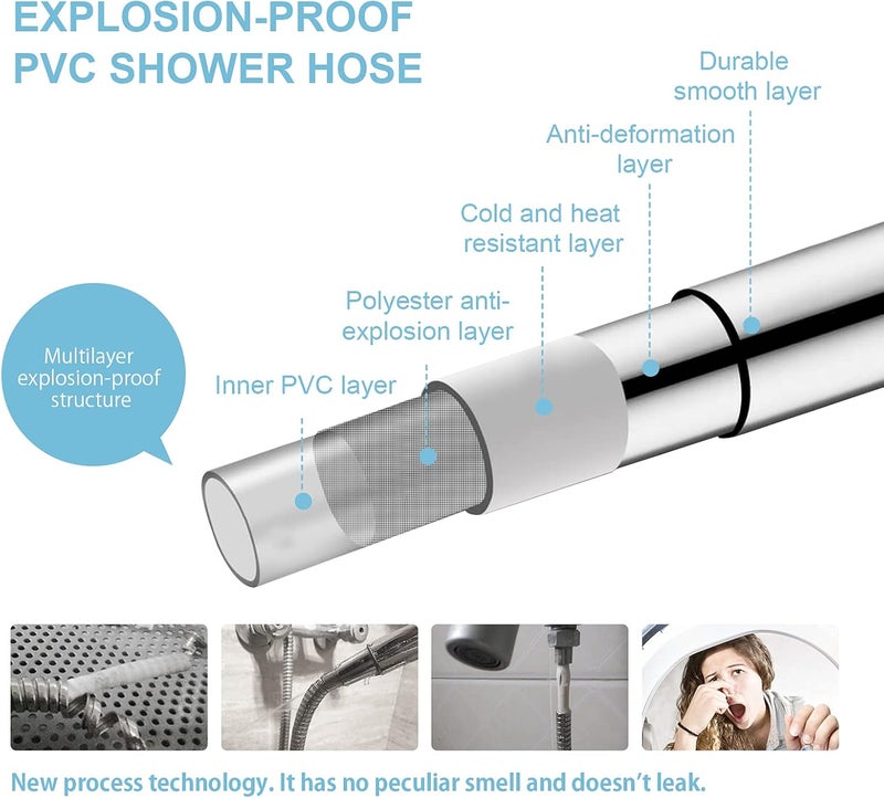 Offo خرطوم دش ألترا فليكس، خرطوم دش يدوي من PVC عالي الجودة لسيارات RV مع إدخال نحاسي وصمولة للاستحمام، 80 بوصة باللون الرمادي الفضي - Image 5
