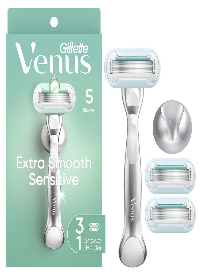 Venus Gillette Venus Extra Smooth Sensitive Women's Razor with Reusable Handle, 3 Blade Refills and Shower Holder - Image 1