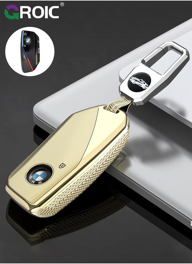 GROIC - For BMW Key Fob Cover with Keychain, Car Key Shell Case for BMW 3 5 7 Series  X1 X3 X5 X7 IX XM U11735i 740Li 2023 2024, BMW Remote Smart Key PC Protector, Car Key Holder Key Cover (Yellow) - Image 1