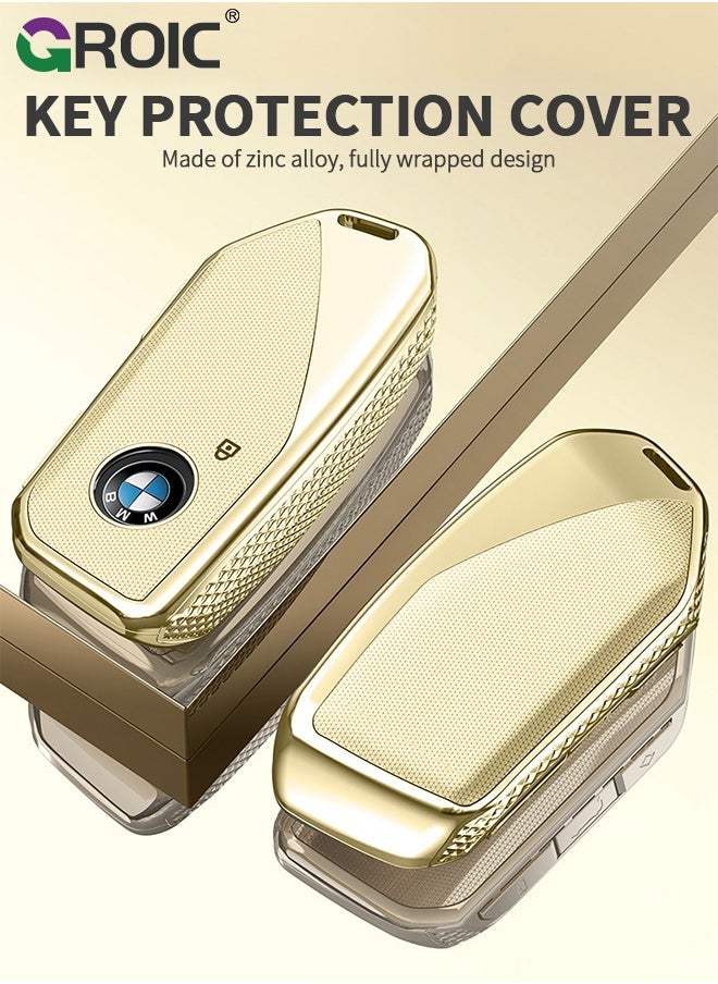 GROIC - For BMW Key Fob Cover with Keychain, Car Key Shell Case for BMW 3 5 7 Series  X1 X3 X5 X7 IX XM U11735i 740Li 2023 2024, BMW Remote Smart Key PC Protector, Car Key Holder Key Cover (Yellow) - Image 1