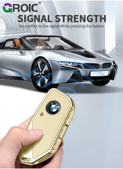 GROIC For BMW Key Fob Cover with Keychain, Car Key Shell Case for BMW 3 5 7 Series  X1 X3 X5 X7 IX XM U11735i 740Li 2023 2024, BMW Remote Smart Key PC Protector, Car Key Holder Key Cover (Yellow)  - Image 3