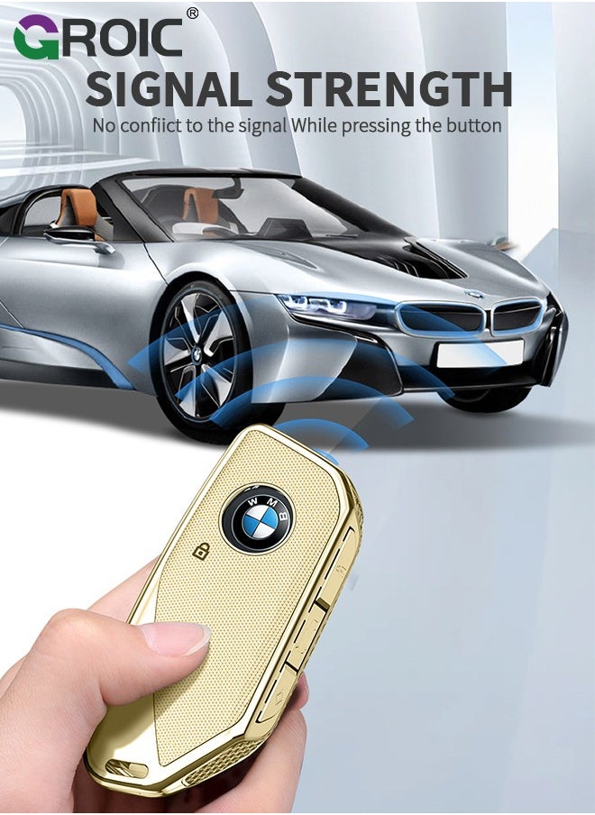 GROIC - For BMW Key Fob Cover with Keychain, Car Key Shell Case for BMW 3 5 7 Series  X1 X3 X5 X7 IX XM U11735i 740Li 2023 2024, BMW Remote Smart Key PC Protector, Car Key Holder Key Cover (Yellow) - Image 1