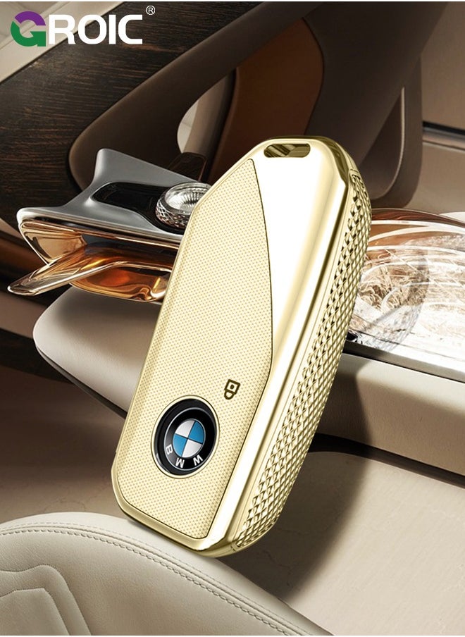 GROIC - For BMW Key Fob Cover with Keychain, Car Key Shell Case for BMW 3 5 7 Series  X1 X3 X5 X7 IX XM U11735i 740Li 2023 2024, BMW Remote Smart Key PC Protector, Car Key Holder Key Cover (Yellow) - Image 1