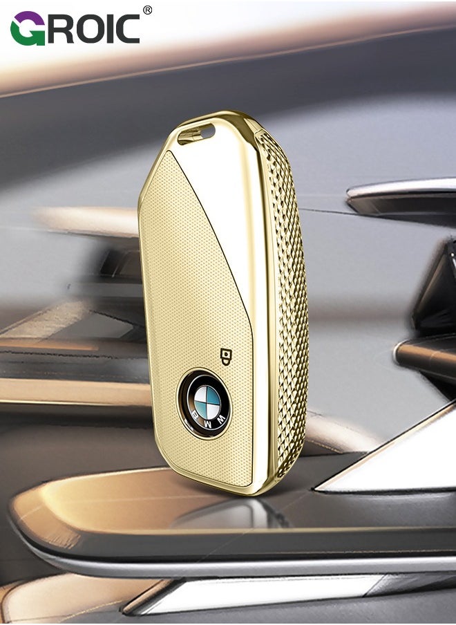 GROIC - For BMW Key Fob Cover with Keychain, Car Key Shell Case for BMW 3 5 7 Series  X1 X3 X5 X7 IX XM U11735i 740Li 2023 2024, BMW Remote Smart Key PC Protector, Car Key Holder Key Cover (Yellow) - Image 1