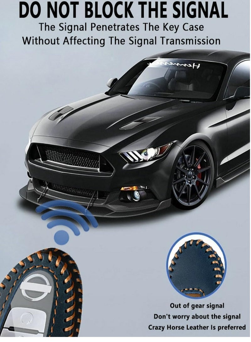 Leather Car Key Fob Cover for Nissan Altima Rogue Sentra Patrol Pathfinder Frontier Maxima Titan Murano Versa Armada GTR for Infiniti (Blue) - Image 3