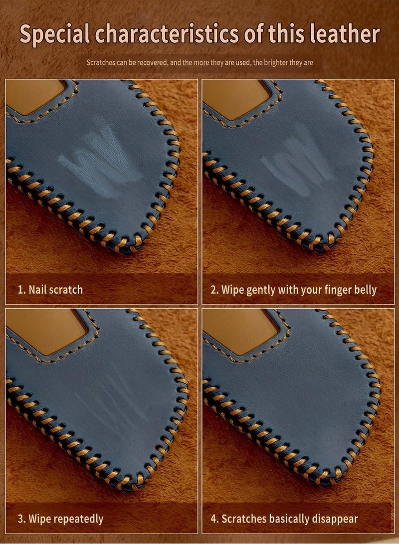 Leather Car Key Fob Cover for Nissan Altima Rogue Sentra Patrol Pathfinder Frontier Maxima Titan Murano Versa Armada GTR for Infiniti (Blue) - Image 4