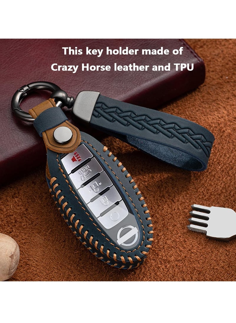 Leather Car Key Fob Cover for Nissan Altima Rogue Sentra Patrol Pathfinder Frontier Maxima Titan Murano Versa Armada GTR for Infiniti (Blue) - Image 5