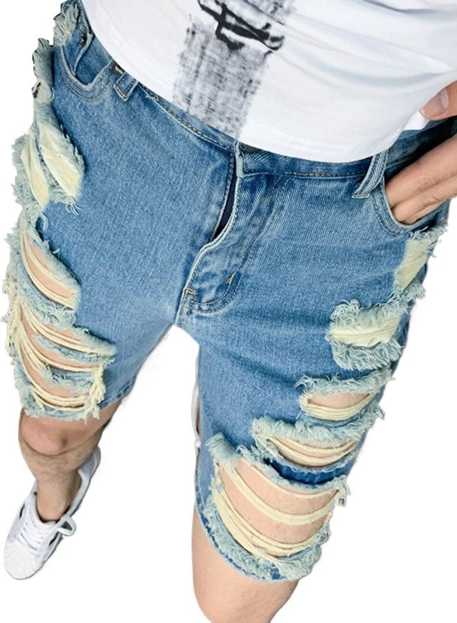 Men's summer blue ripped denim shorts - Image 1