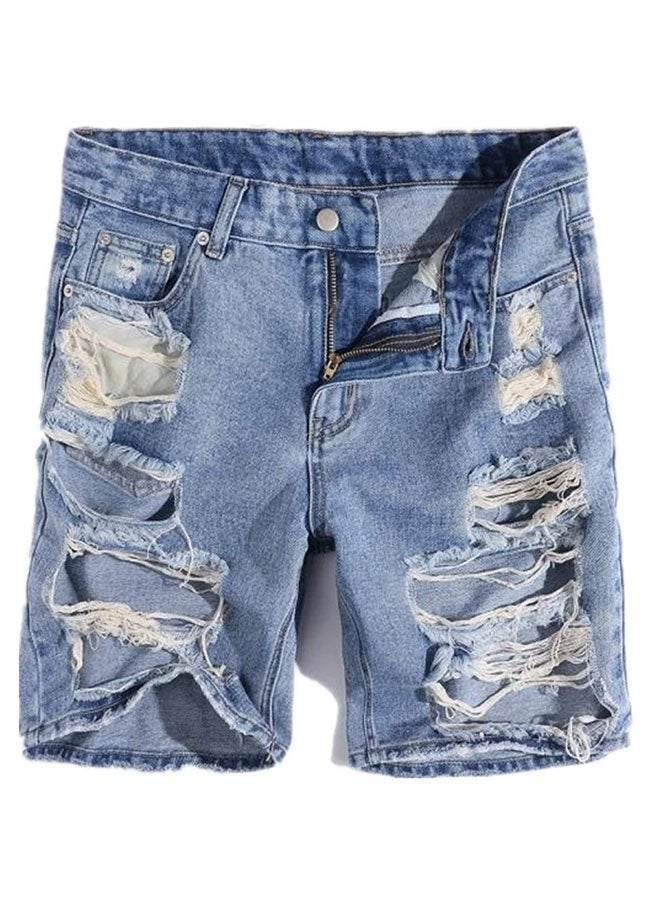 Men's summer blue ripped denim shorts - Image 5
