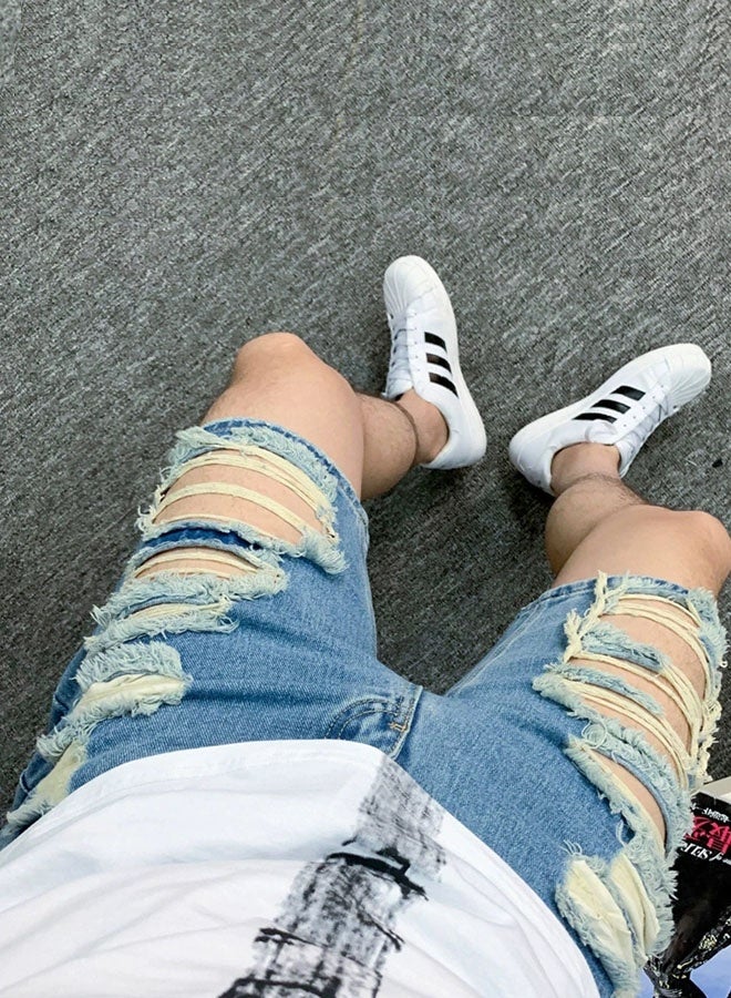Men's summer blue ripped denim shorts - Image 4
