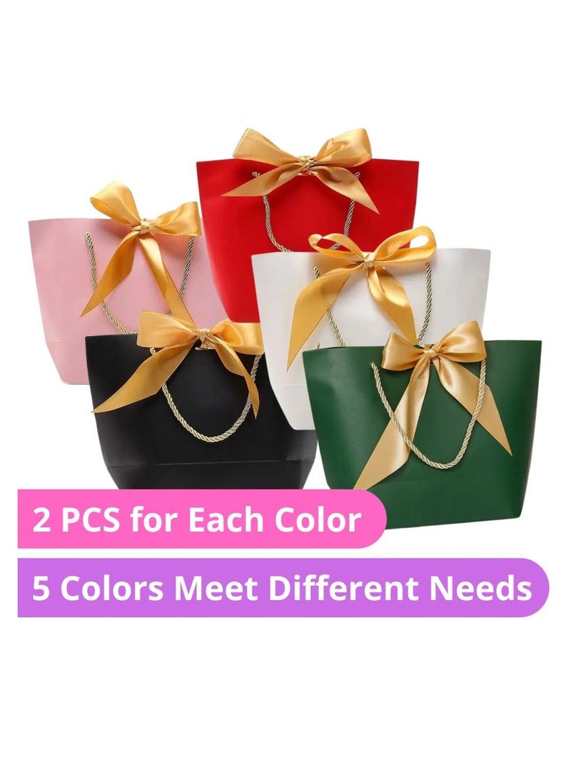 Luxury Gift Paper Bags Set of 10 Eco friendly bags with handles and bow ribbons These bags are perfect for birthdays Eid weddings retail shopping bridal showers and party favors (21*16*7cm)
