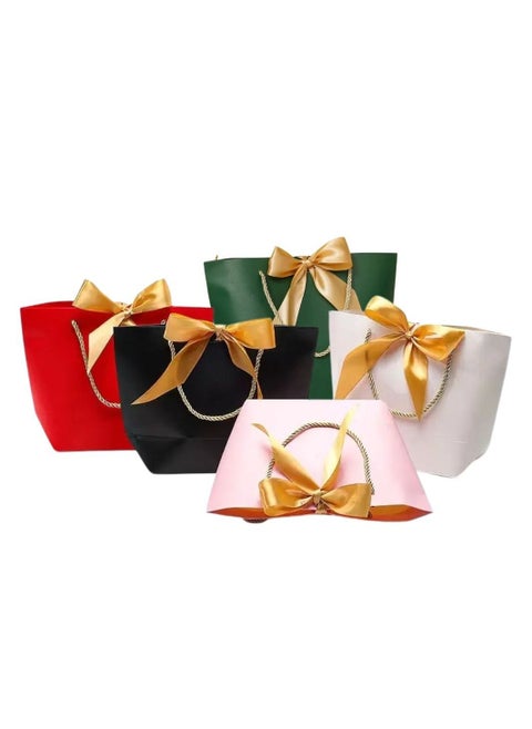 Luxury Gift Paper Bags Set of 10 Eco friendly bags with handles and bow ribbons These bags are perfect for birthdays Eid weddings retail shopping bridal showers and party favors (21*16*7cm)