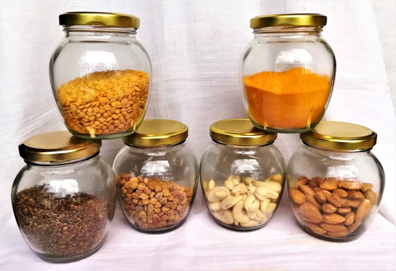 ROSEFINCH Matka Shape Glass jar and Container with Golden Lid Rust Proof Air Tight Lid 400 ml Glass jar for Storage jar and Container Spice jar Gift jar Diwali Gift Valentine Gift Clear Pack of 12 - Image 3