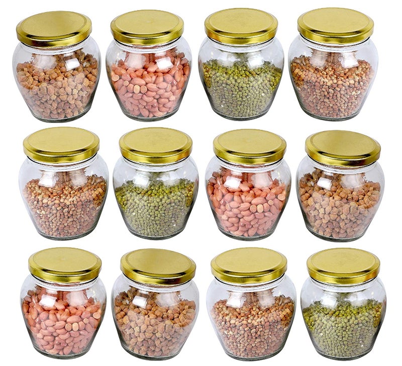 ROSEFINCH Matka Shape Glass jar and Container with Golden Lid Rust Proof Air Tight Lid 400 ml Glass jar for Storage jar and Container Spice jar Gift jar Diwali Gift Valentine Gift Clear Pack of 12 - Image 4