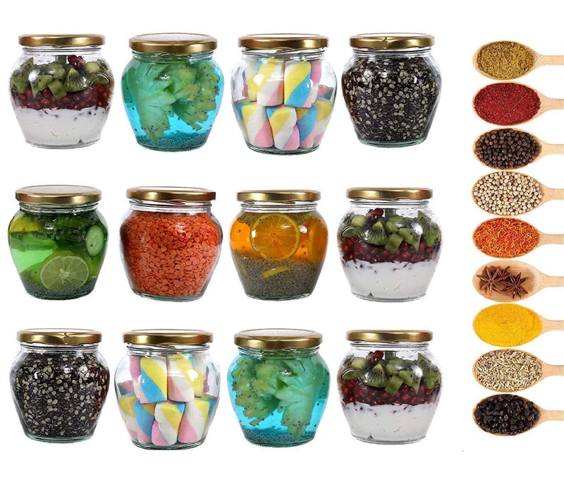 ROSEFINCH Matka Shape Glass jar and Container with Golden Lid Rust Proof Air Tight Lid 400 ml Glass jar for Storage jar and Container Spice jar Gift jar Diwali Gift Valentine Gift Clear Pack of 12 - Image 5