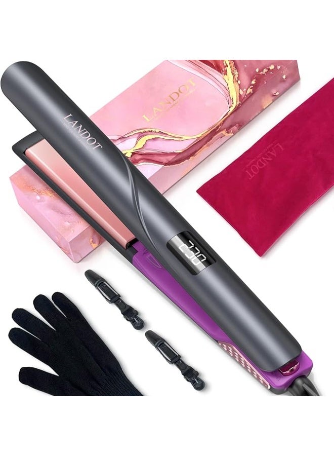 LANDOT Flat Iron Hair Straightener 1-inch: Straightener and Curler 2 in 1 - Professional Ceramic Straightening Curling Iron for Straighten Curl Wave Hair - Dual Voltage 12 Digital Heat Settings - Image 1