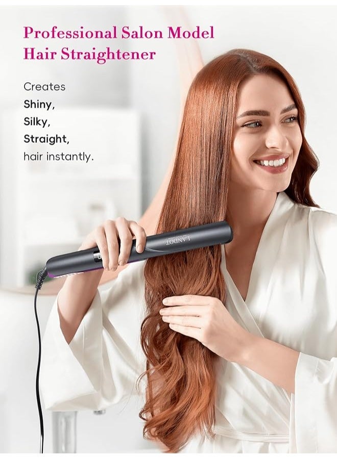 LANDOT Flat Iron Hair Straightener 1-inch: Straightener and Curler 2 in 1 - Professional Ceramic Straightening Curling Iron for Straighten Curl Wave Hair - Dual Voltage 12 Digital Heat Settings - Image 4