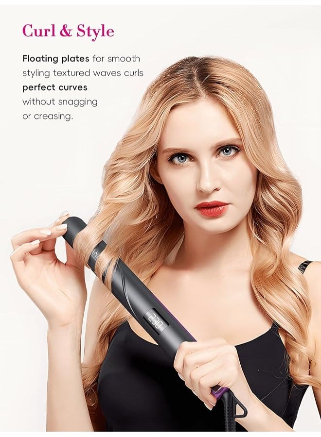 LANDOT Flat Iron Hair Straightener 1-inch: Straightener and Curler 2 in 1 - Professional Ceramic Straightening Curling Iron for Straighten Curl Wave Hair - Dual Voltage 12 Digital Heat Settings - Image 3