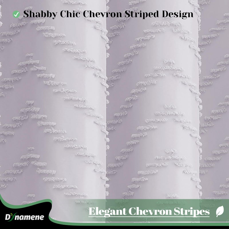Dynamene 78 Inches Long Shower Curtain  Boho Tufted Chevron Striped Tall Cloth Shower Curtains for Bathroom Decor  Large Hotel Spa Luxury Shower Curtain Set with Hooks  Wrinkle Free  Lavender  72x78 - Image 1
