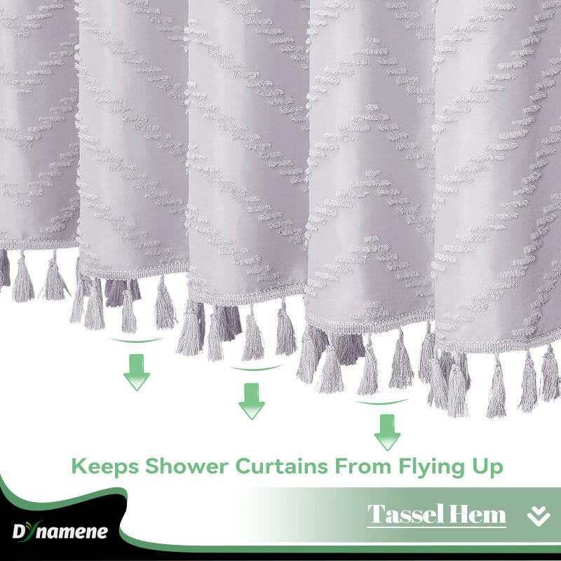 Dynamene 78 Inches Long Shower Curtain  Boho Tufted Chevron Striped Tall Cloth Shower Curtains for Bathroom Decor  Large Hotel Spa Luxury Shower Curtain Set with Hooks  Wrinkle Free  Lavender  72x78 - Image 3