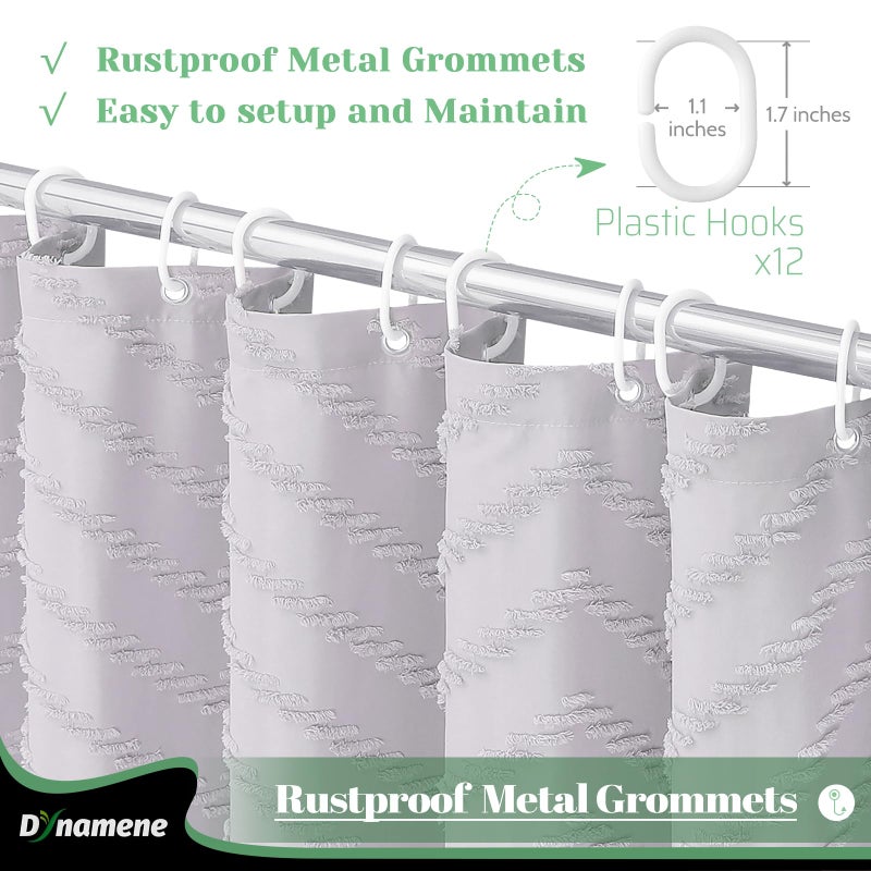 Dynamene 78 Inches Long Shower Curtain  Boho Tufted Chevron Striped Tall Cloth Shower Curtains for Bathroom Decor  Large Hotel Spa Luxury Shower Curtain Set with Hooks  Wrinkle Free  Lavender  72x78 - Image 4