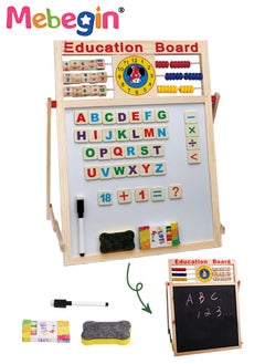 MEBEGIN Double-sided Wooden Art Easel for Kids, Magnetic Whiteboard with Clock and Math Teaching, Erasable Drawing Board, Educational Toy, suitable for Studying, Working and Drawing, Ideal Gift for Kids Aged 3+  - Image 1