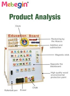 MEBEGIN Double-sided Wooden Art Easel for Kids, Magnetic Whiteboard with Clock and Math Teaching, Erasable Drawing Board, Educational Toy, suitable for Studying, Working and Drawing, Ideal Gift for Kids Aged 3+  - Image 3