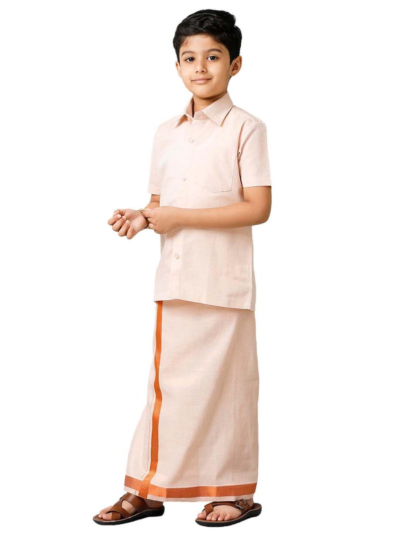 RAMRAJ COTTON طقم قميص نصف كم ودوتي للأطفال من رامراج - سانكالبام نحاسي (1-2 سنوات) - Image 1