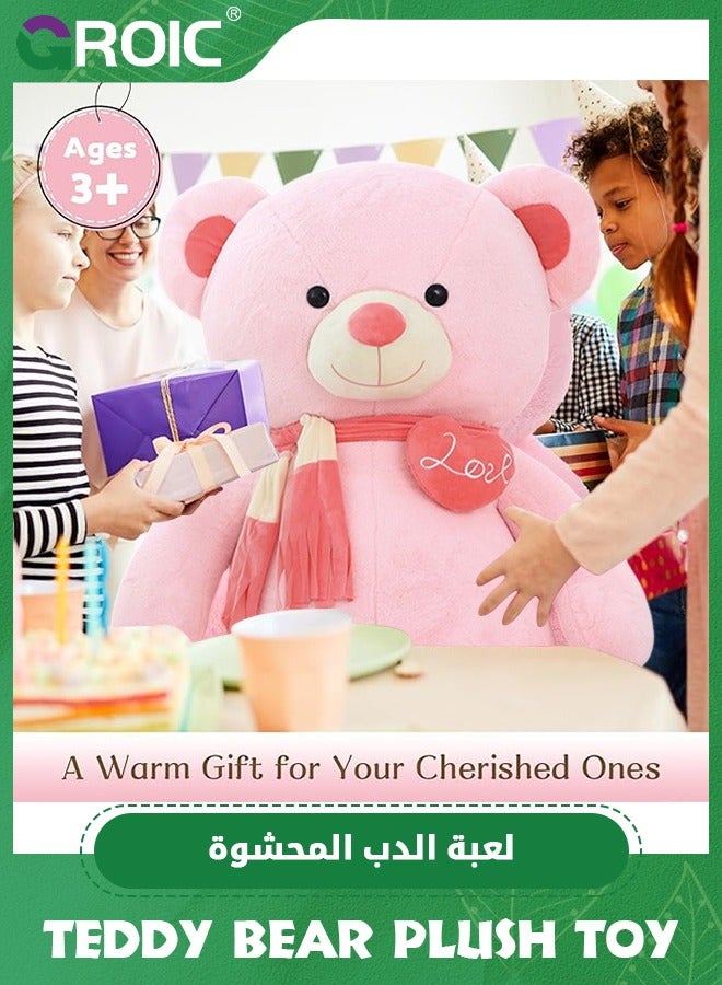 GROIC Giant Teddy Bear Soft Toy, 39" Large Stuffed Animal Big Soft Toys with Scarf and Footprints, Cuddly Stuffed Teddy Large Fluffy Teddies Plush Toy Gift for Kids Birthday Wedding Decorations (Pink, 100cm)  - Image 5