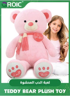 GROIC Giant Teddy Bear Soft Toy, 39" Large Stuffed Animal Big Soft Toys with Scarf and Footprints, Cuddly Stuffed Teddy Large Fluffy Teddies Plush Toy Gift for Kids Birthday Wedding Decorations (Pink, 100cm)  - Image 1