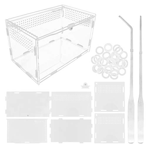 Apol Acrylic Reptile Feeding Box,Reptile Terrarium Transparent Breeding Box Tarantula Enclosure with 2 Straight and Curved Tweezer for Pet Insect Spider Cricket Snail Hermit Crab Lizard,7.9x4.7x4.7inch - Image 1