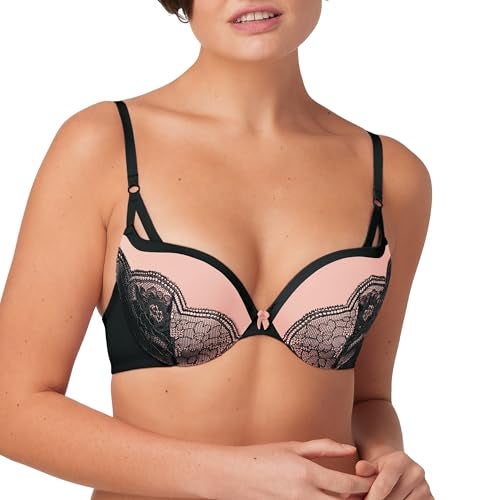 Maidenform Womens Love the Lift Push-Up Bra, Black/Gentle Peach Strappy Lace, 34C - Image 1