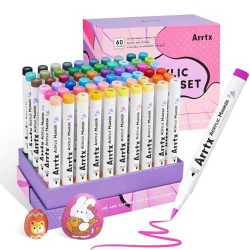 Arrtx Paint Markers Paint Pens 60 Colors Acrylic Pens for Artists Adults Coloring Drawing Cartoon Anime Comic Brush Tip for Rock Wood Canvas DIY Crafts Making Art Supplies - Image 1