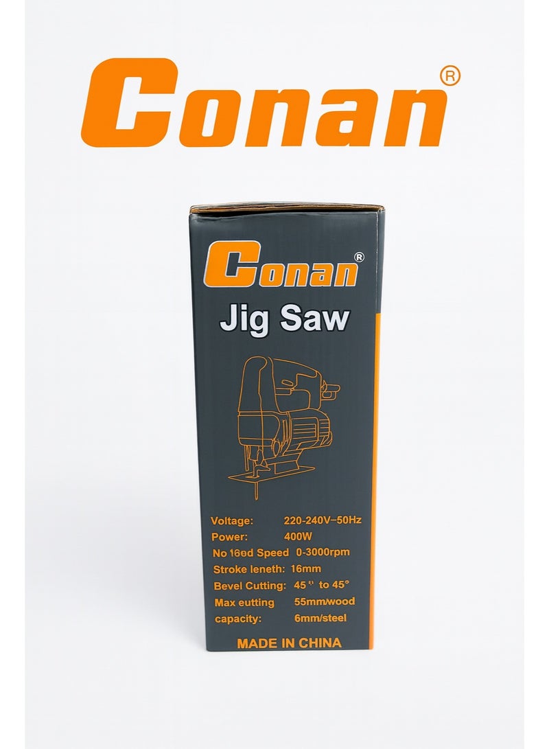 Conan Jigsaw COJS55 – 400W Variable Speed 0–3000rpm, 18mm Stroke, ±45° Bevel, Max Cut 55mm Wood / 6mm Steel – UK 3-Pin Plug – Includes Blade & Spare Carbon Brushes - Image 3
