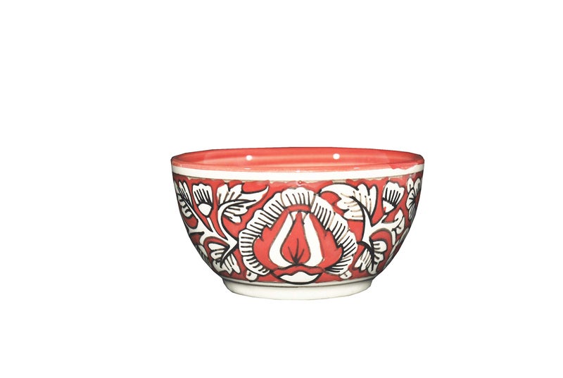 Caffeine Ceramic Handmade Red Mughal Katori Bowl -(Set of 6) - Image 3