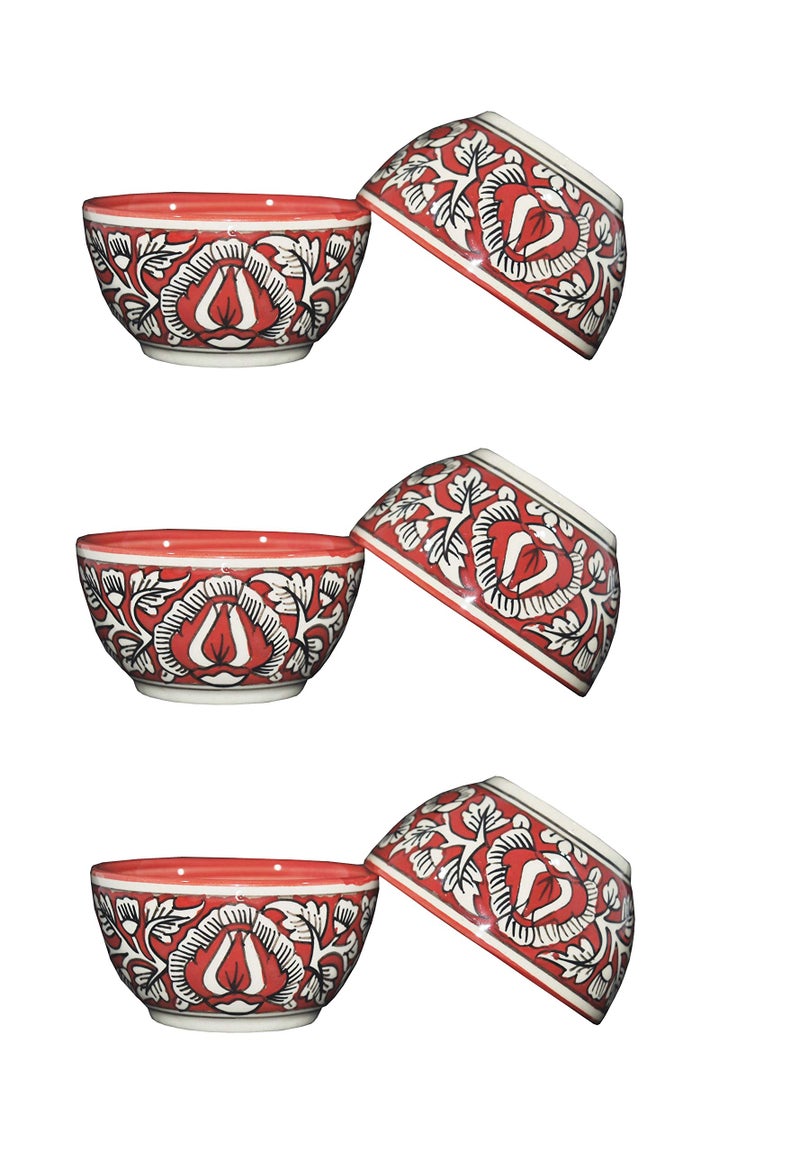 Caffeine Ceramic Handmade Red Mughal Katori Bowl -(Set of 6) - Image 1