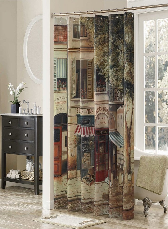 MVSUTA Cafe de Paris Vintage Fabric Waterproof Chocolate Farmhouse Printed Polyester Brown Shower Curtain for Bathroom,72" W x 72" L - Image 1
