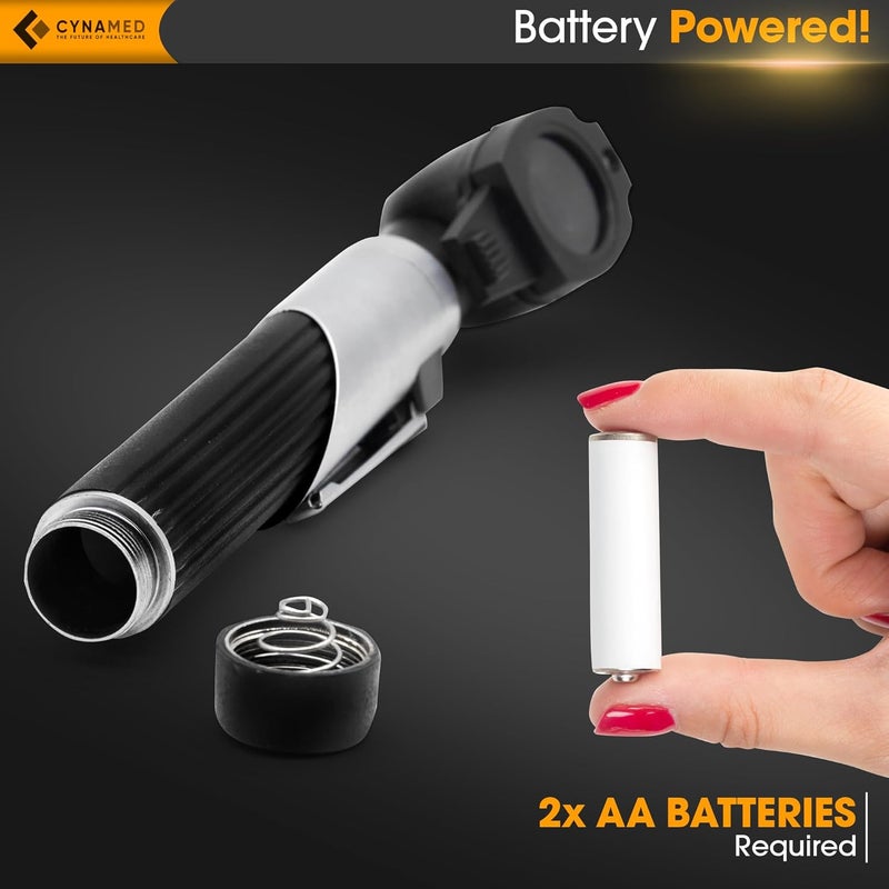 CYNAMED Mini Otoscope - Portable Ear Light and Exam Kit for Home and Professional Use - 4X Magnifying Fiber Optic Scope with Spare Tips, Bulb, and Carrying Case - Pocket Diagnostic Equipment (Black) - Image 3