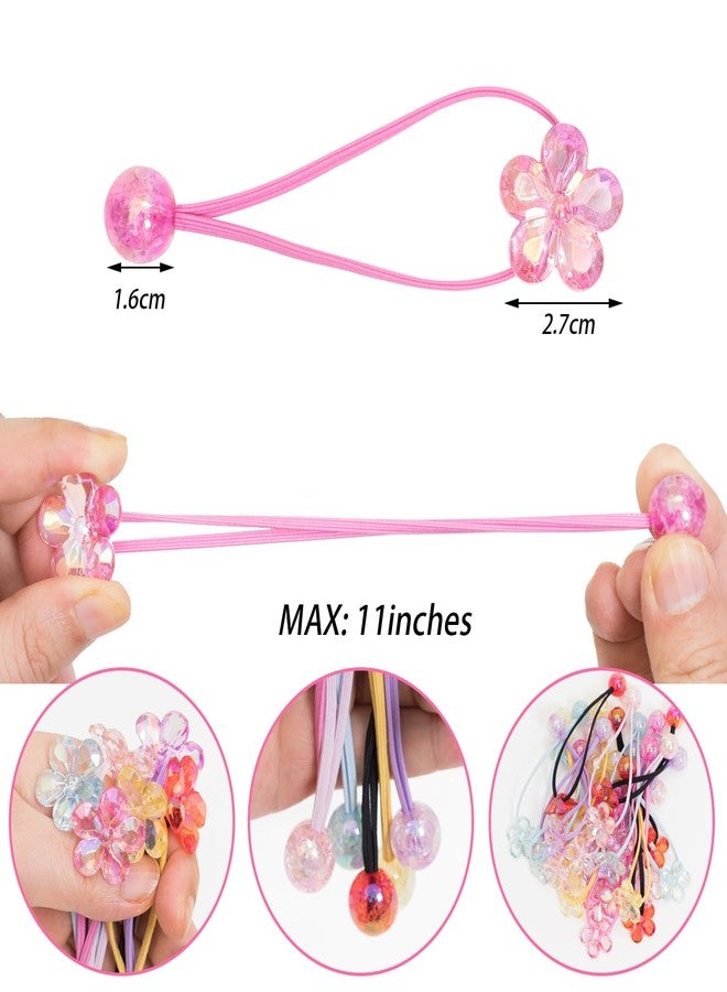Jeffan 24PCS Ball Charm Hair Ties for Little Girls, Camellia Bubble Ponytail Holders Elastic Bands Hair Accessories for Kids Children Girls(6 Colors) - Image 2