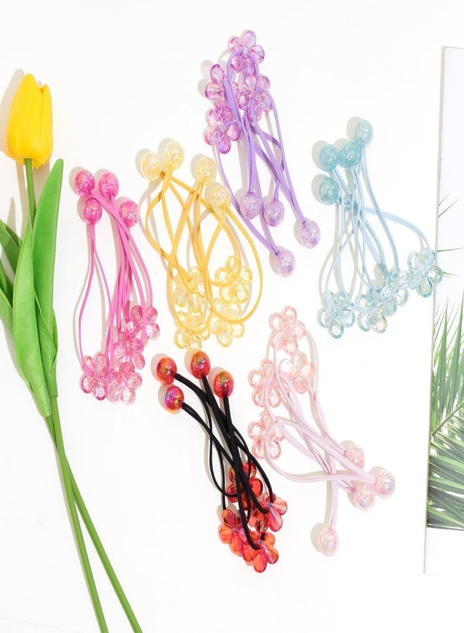 Jeffan 24PCS Ball Charm Hair Ties for Little Girls, Camellia Bubble Ponytail Holders Elastic Bands Hair Accessories for Kids Children Girls(6 Colors) - Image 3