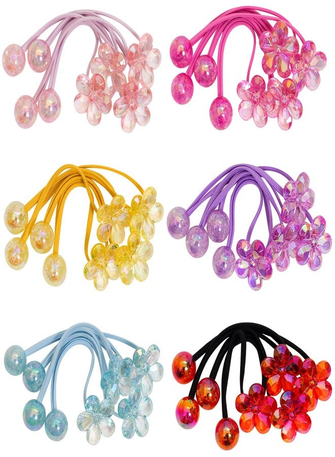 Jeffan 24PCS Ball Charm Hair Ties for Little Girls, Camellia Bubble Ponytail Holders Elastic Bands Hair Accessories for Kids Children Girls(6 Colors) - Image 1